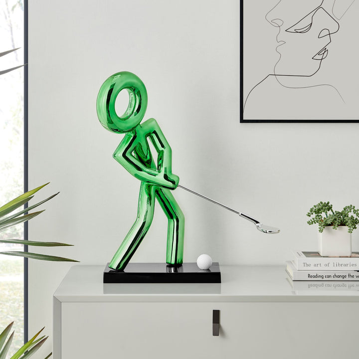 Golf Man Sculpture // Metallic Green