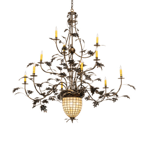 60" Wide Greenbriar Oak 12 Arm Chandelier