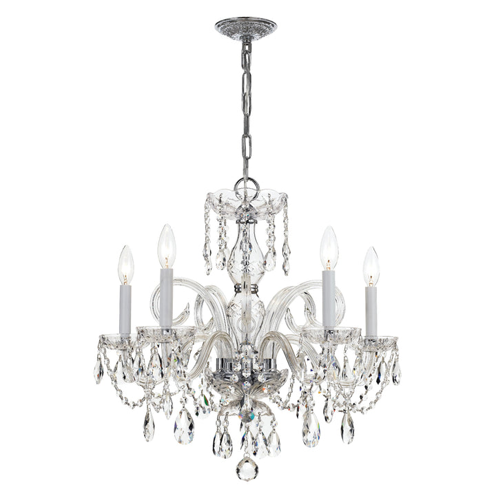 Traditional Crystal 5 Light Swarovski Strass Crystal Polished Brass Chandelier