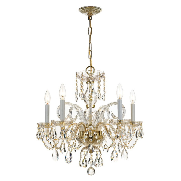 Traditional Crystal 5 Light Swarovski Strass Crystal Polished Brass Chandelier