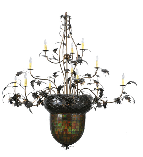 63"W Greenbriar Oak 12 Arm Chandelier