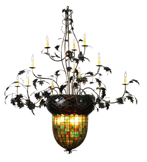 63"W Greenbriar Oak 12 Arm Chandelier