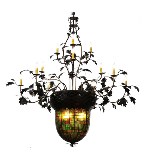 63"W Greenbriar Oak 12 Arm Chandelier