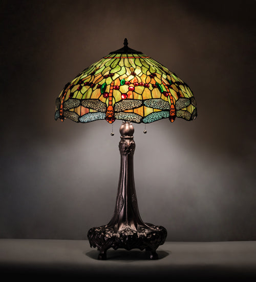 31" High Tiffany Hanginghead Dragonfly Table Lamp