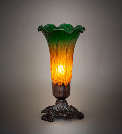 7.5" High Amber/Green Tiffany Pond Lily Victorian Accent Lamp