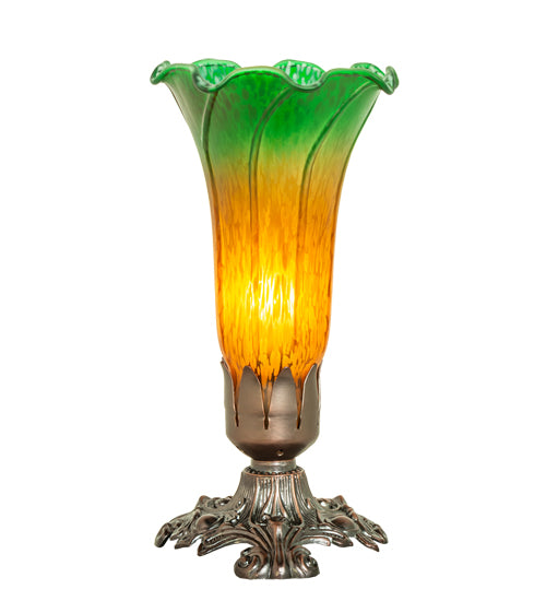 7.5" High Amber/Green Tiffany Pond Lily Victorian Accent Lamp