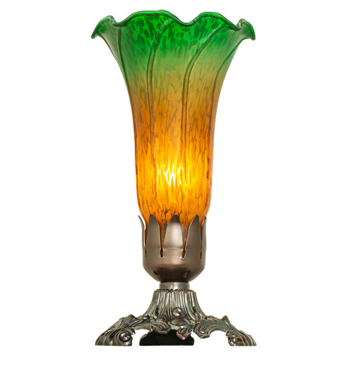 7.5" High Amber/Green Tiffany Pond Lily Victorian Accent Lamp