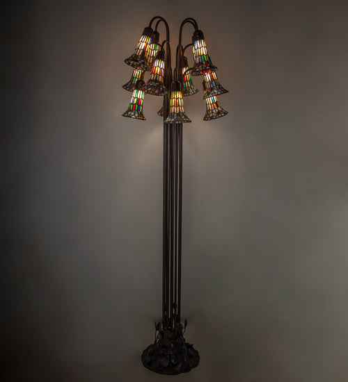 63" High Stained Glass Pond Lily 12 Light Floor Lamp