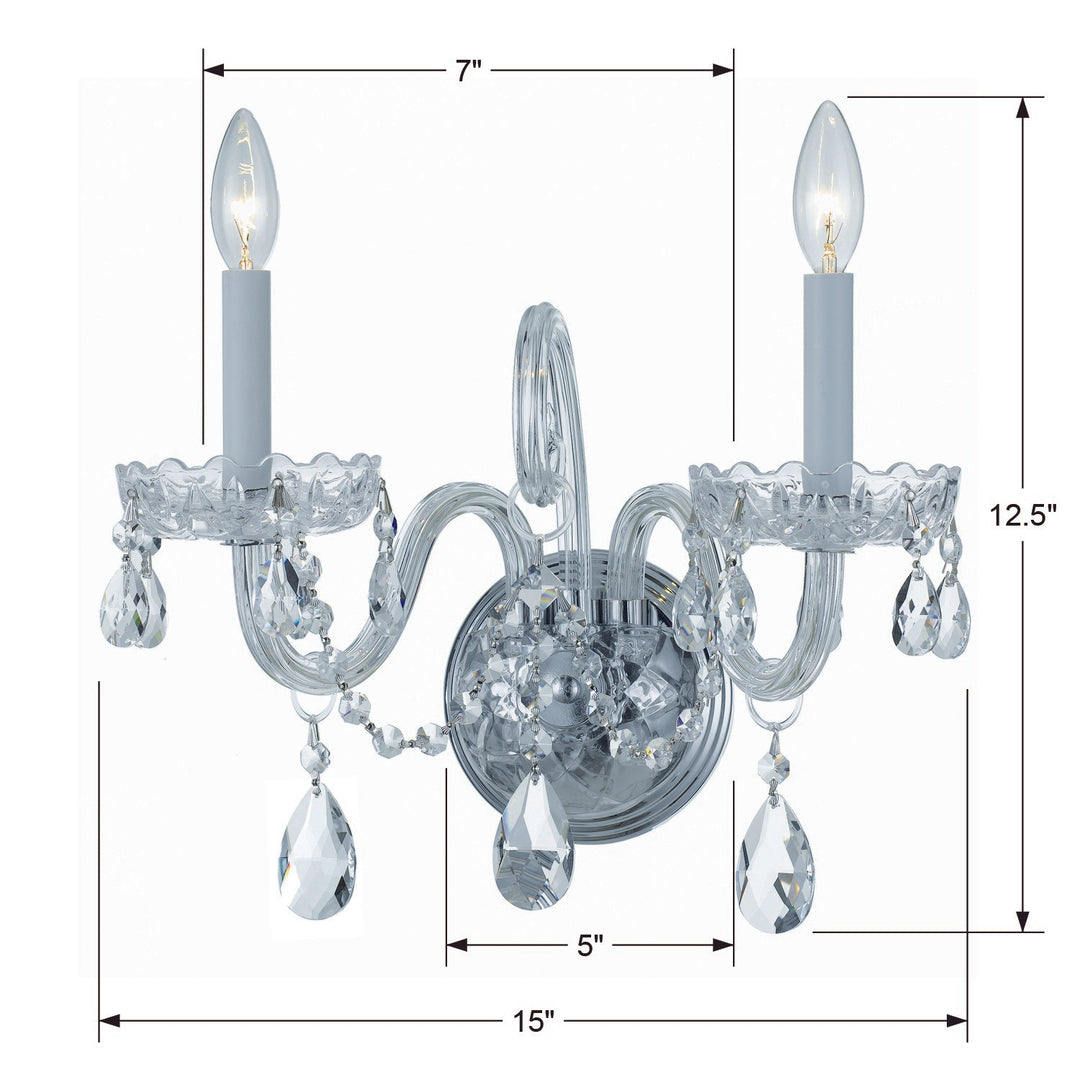 Crystorama Traditional Crystal 2 Light Spectra Crystal Polished Brass Sconce