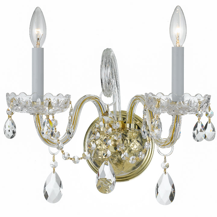 Crystorama Traditional Crystal 2 Light Spectra Crystal Polished Brass Sconce