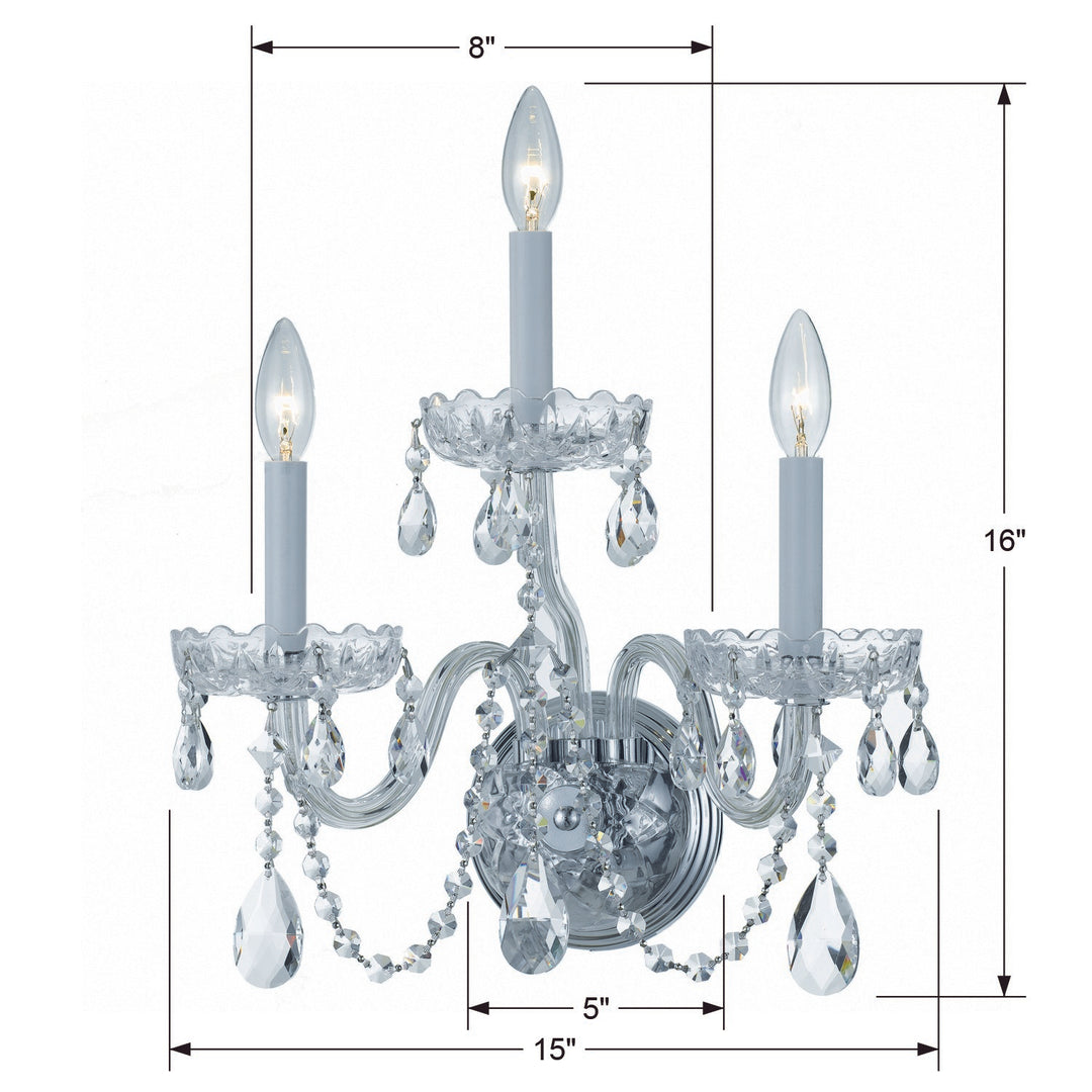 Crystorama Traditional Crystal 3 Light Spectra Crystal Polished Brass Sconce