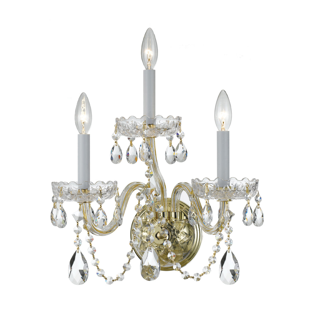 Traditional Crystal 3 Light Spectra Crystal Polished Brass Sconce