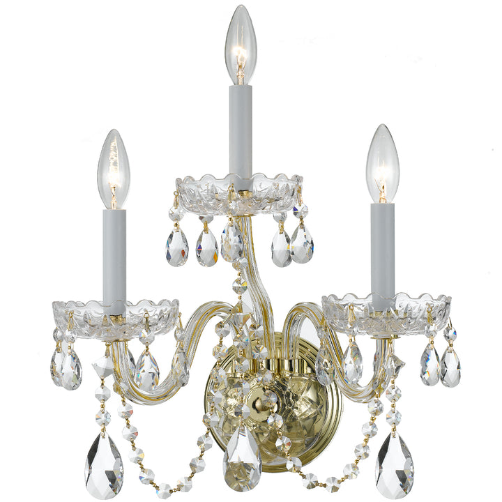 Crystorama Traditional Crystal 3 Light Spectra Crystal Polished Brass Sconce