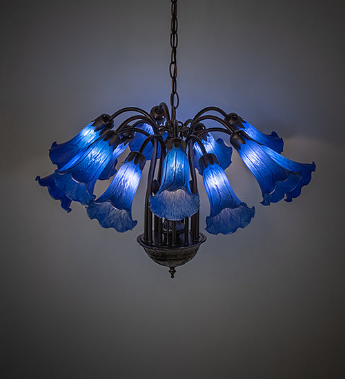 24" Wide Blue Tiffany Pond Lily 12 Light Chandelier