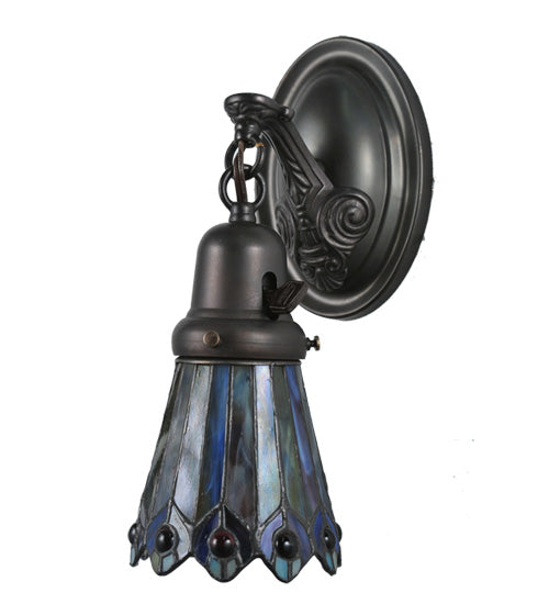 4"W Tiffany Jeweled Peacock Wall Sconce