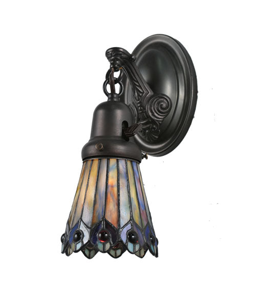 4"W Tiffany Jeweled Peacock Wall Sconce