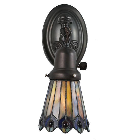 4"W Tiffany Jeweled Peacock Wall Sconce