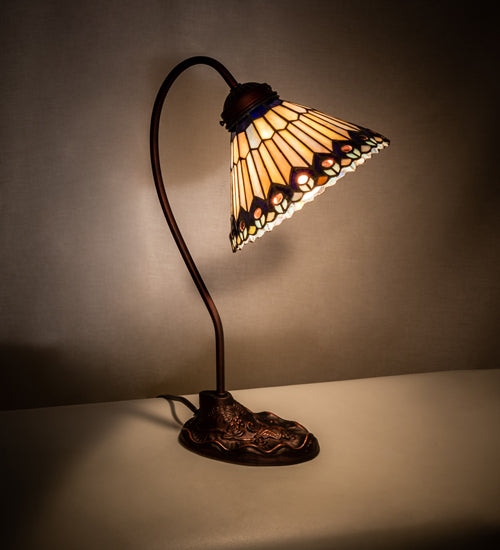 18" High Tiffany Jeweled Peacock Desk Lamp