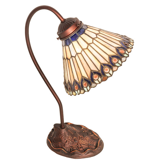 18" High Tiffany Jeweled Peacock Desk Lamp