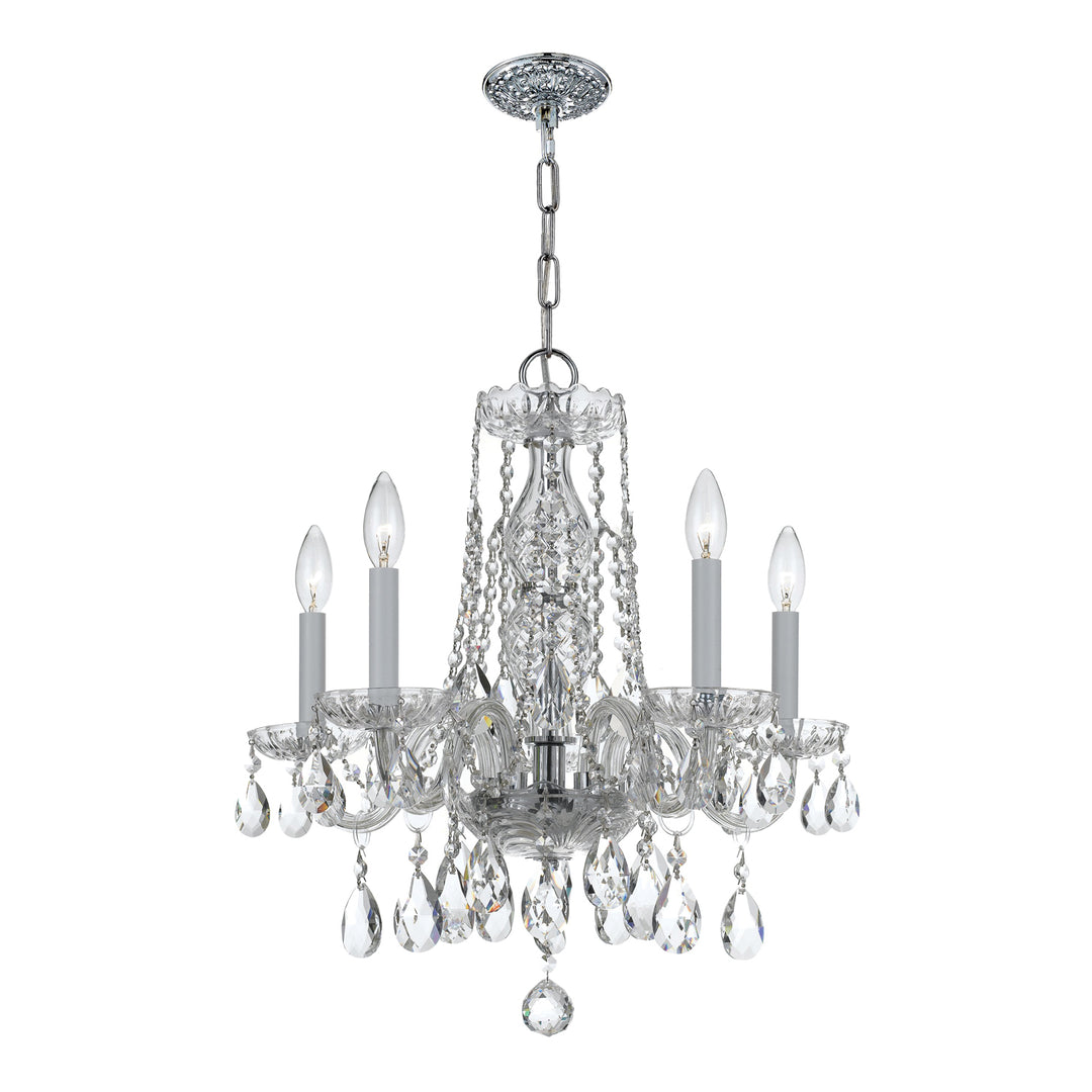 Traditional Crystal 5 Light Hand Cut Crystal Polished Brass Chandelier