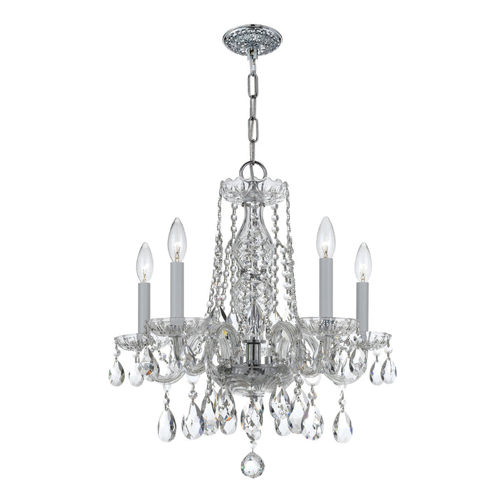 Traditional Crystal 5 Light Hand Cut Crystal Polished Brass Chandelier