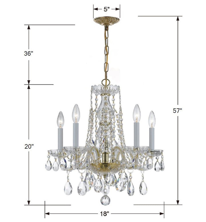 Crystorama Traditional Crystal 5 Light Hand Cut Crystal Polished Brass Chandelier