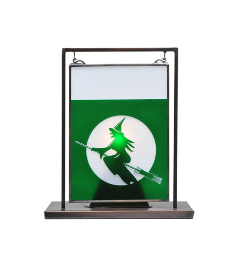 6"W X 9"H Witch On Broom Etched Lighted Mini Tabletop Window