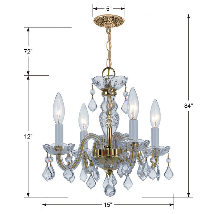 Crystorama Traditional Crystal 4 Light Hand Cut Crystal Polished Brass Mini Chandelier