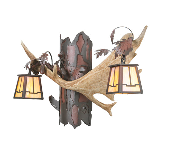 23.5" Wide Antlers Fallow Deer 2 Light Wall Sconce