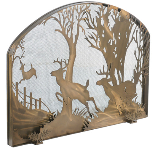 39.5"W X 30"H Deer On The Loose Arched Fireplace Screen