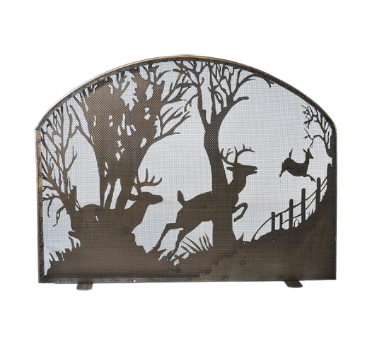 39.5"W X 30"H Deer On The Loose Arched Fireplace Screen