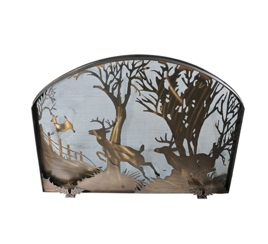 39.5"W X 30"H Deer On The Loose Arched Fireplace Screen