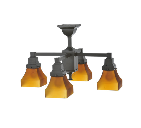 22"W Bungalow Frosted Amber 4 Lt Chandelier