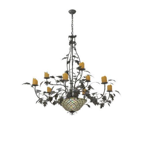 63" Wide Diamond & Jewel Oak Leaf 9 Arm Chandelier