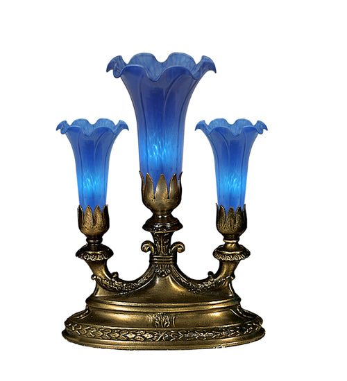 13"H Blue Pond Lily 3 Lt Mantelabra Accent Lamp