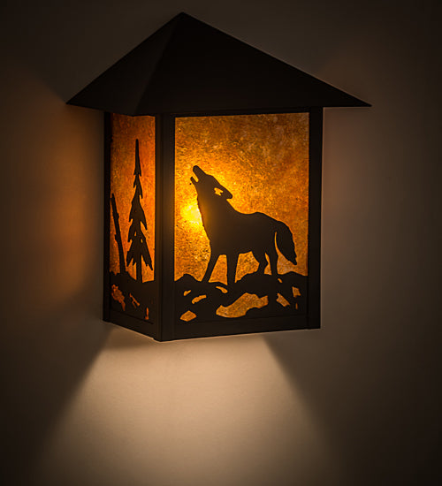 9" Wide Seneca Wolf On The Loose Wall Sconce