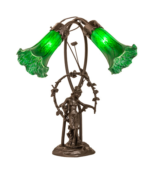 17" High Green Tiffany Pond Lily 2 Light Trellis Girl Accent Lamp