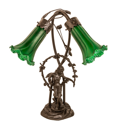 17" High Green Tiffany Pond Lily 2 Light Trellis Girl Accent Lamp