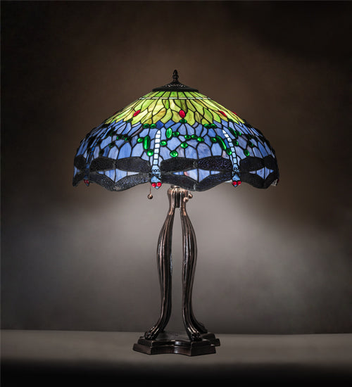 33" High Tiffany Hanginghead Dragonfly Table Lamp