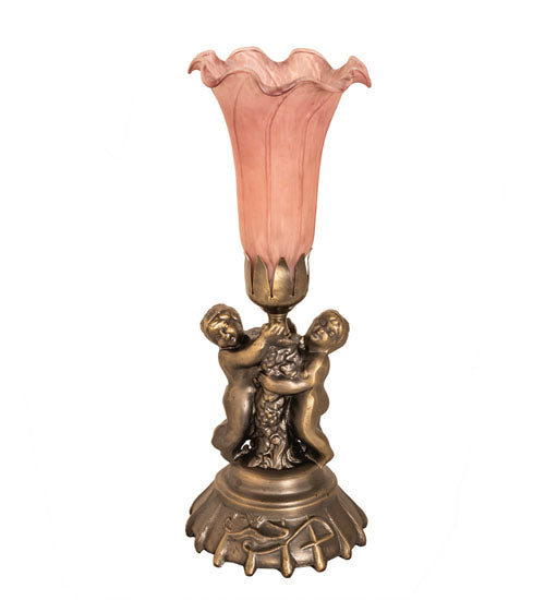 13" High Pink Tiffany Pond Lily Twin Cherub Accent Lamp