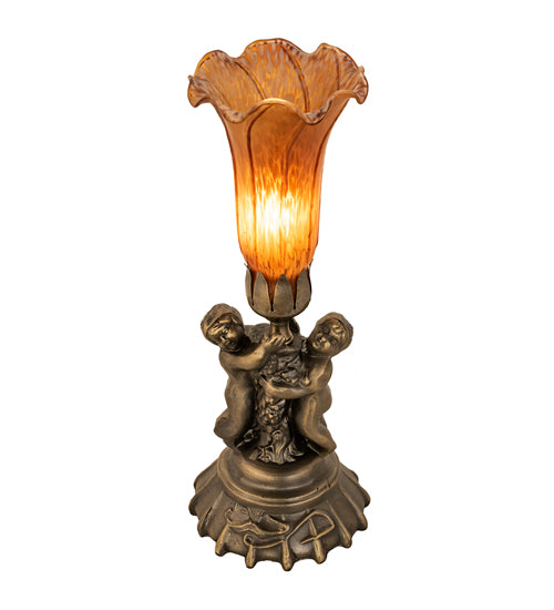 13" High Amber Tiffany Pond Lily Twin Cherub Accent Lamp