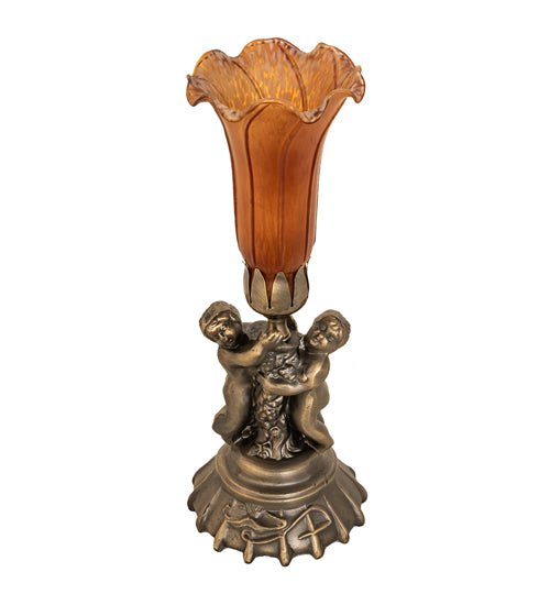 13" High Amber Tiffany Pond Lily Twin Cherub Accent Lamp