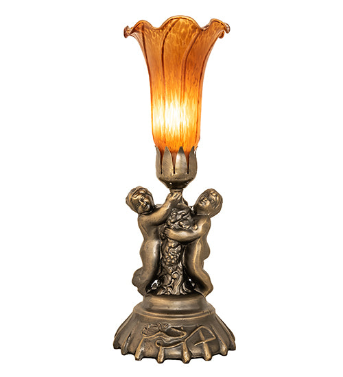 13" High Amber Tiffany Pond Lily Twin Cherub Accent Lamp