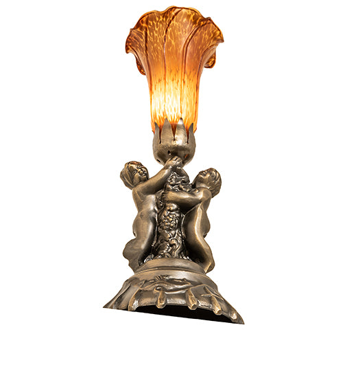 13" High Amber Tiffany Pond Lily Twin Cherub Accent Lamp