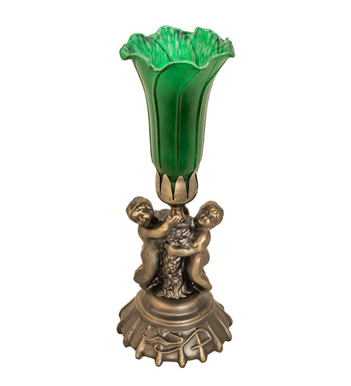 13" High Green Tiffany Pond Lily Twin Cherub Accent Lamp