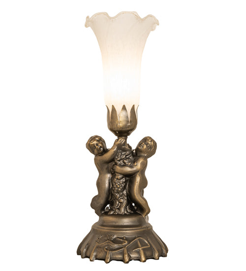 13" High White Tiffany Pond Lily Twin Cherub Accent Lamp