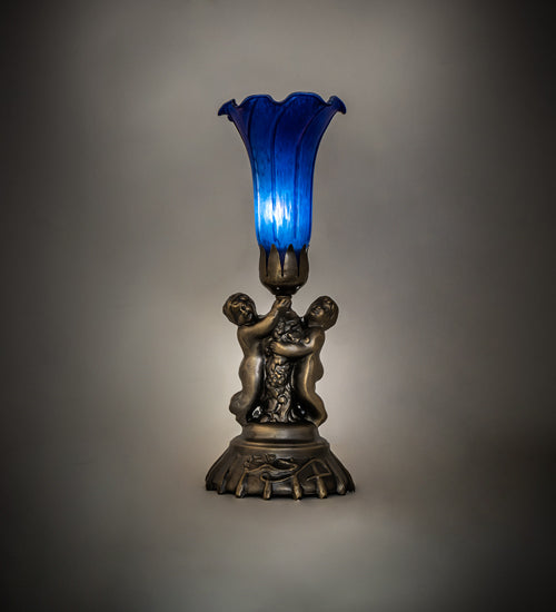 13" High Blue Tiffany Pond Lily Twin Cherub Accent Lamp