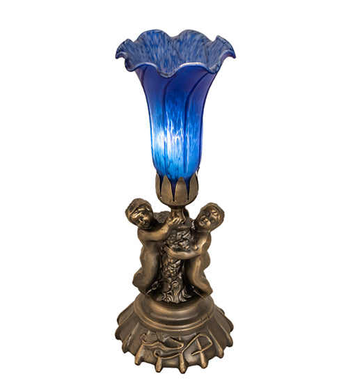 13" High Blue Tiffany Pond Lily Twin Cherub Accent Lamp