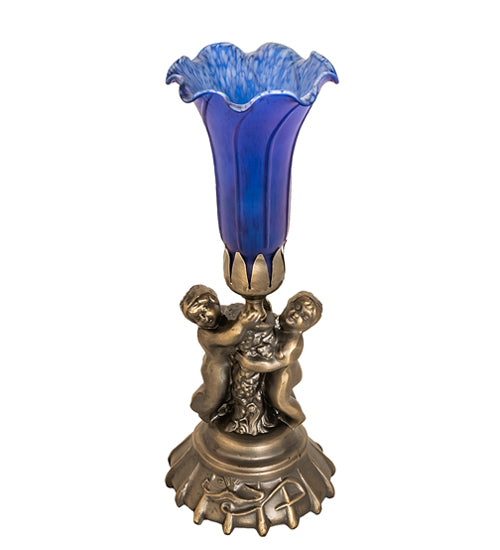 13" High Blue Tiffany Pond Lily Twin Cherub Accent Lamp