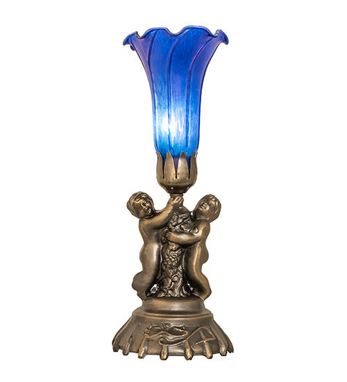 13" High Blue Tiffany Pond Lily Twin Cherub Accent Lamp